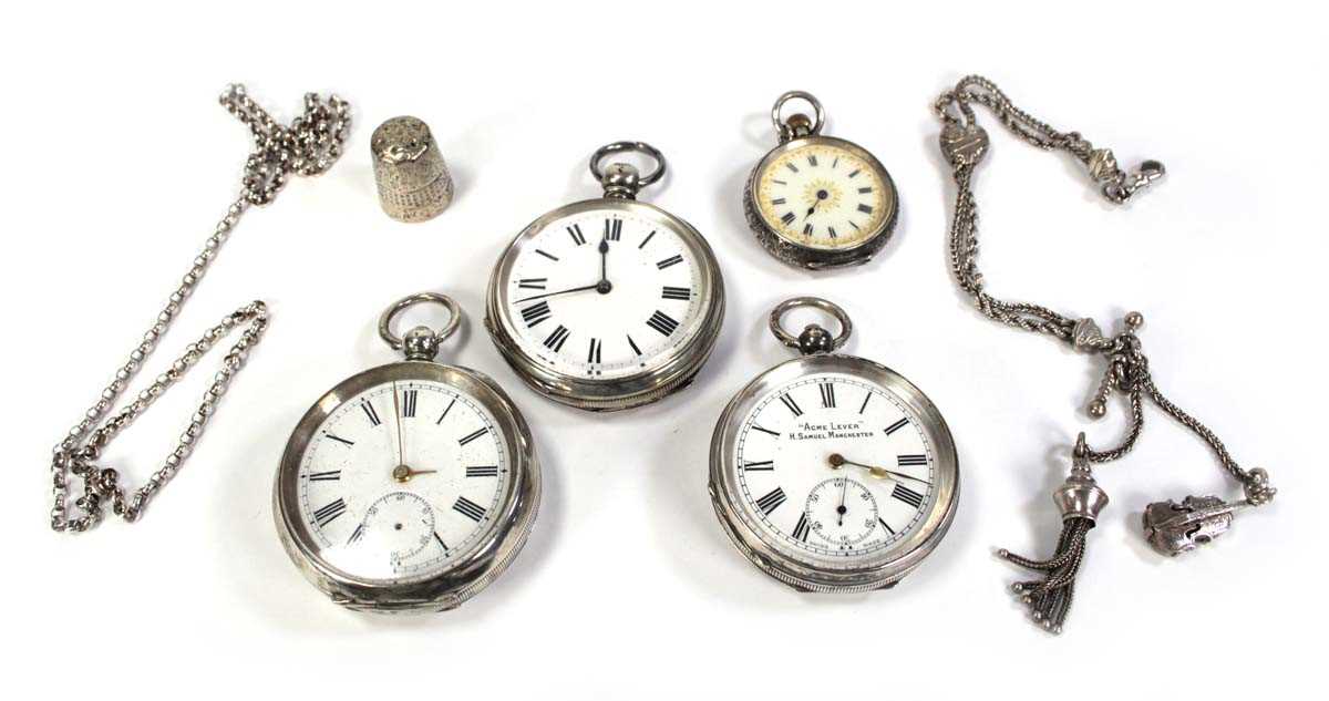 Lot 429 - Three silver open face pocket watches, a...
