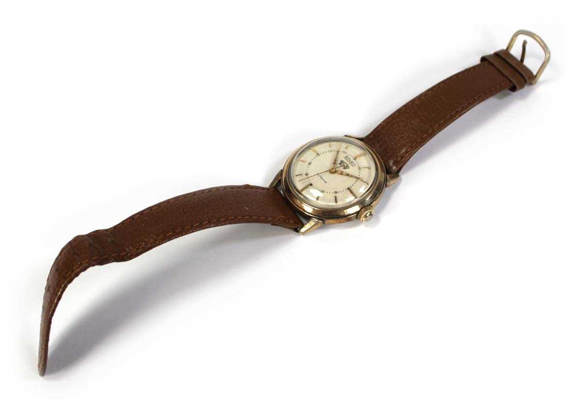 Lot 454 - A gentleman's gold plated wristwatch by Gruen,...