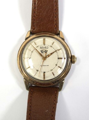 Lot 454 - A gentleman's gold plated wristwatch by Gruen,...