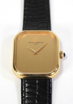 Lot 460 - An 18ct yellow gold wristwatch by Baume &...