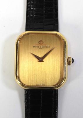 Lot 460 - An 18ct yellow gold wristwatch by Baume &...