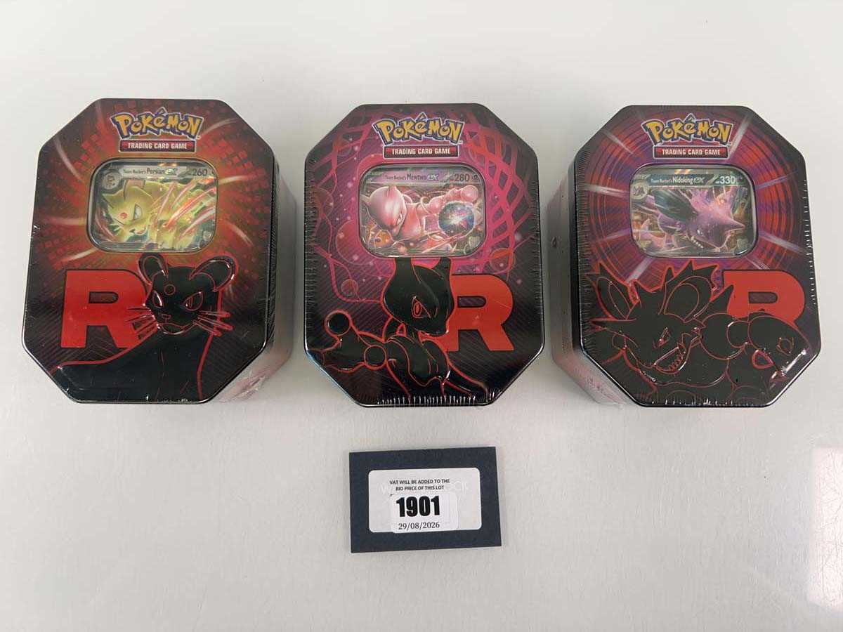 Lot 1901 - 3x Pokémon TCG: Team Rocket Tins (Mewtwo,...