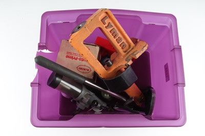 Lot 2944 - Box of reloading equipment inc. Lyman press,...