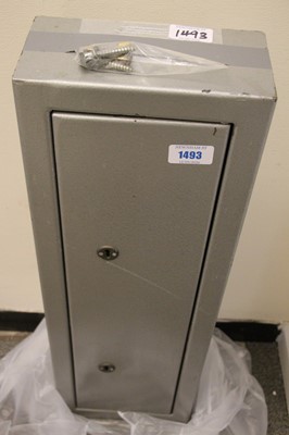Lot 1493 - Security cabinet, 12 x 36 x 6 ins, with keys,...