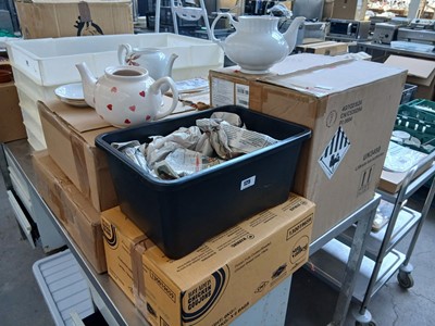 Lot 125 - 5 cardboard boxes of teapots & lids, teasets,...