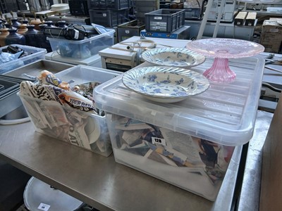 Lot 128 - 2 plastic trays of cake stands, bowls, plates...