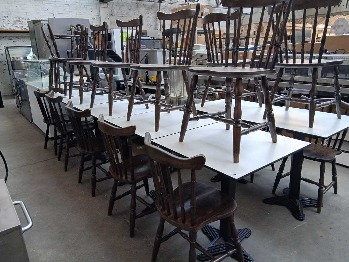 Lot 54 - 7x 67cm2 top white tables with 15x wooden...