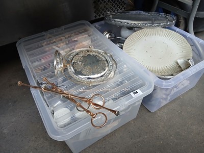 Lot 144 - 2 trays of silver-plate ware, cake stands and...