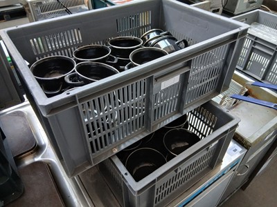 Lot 165 - 2 x trays containing black enamel 2-handled...