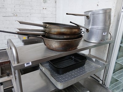 Lot 263 - 2x large aluminium sauce pans and various...