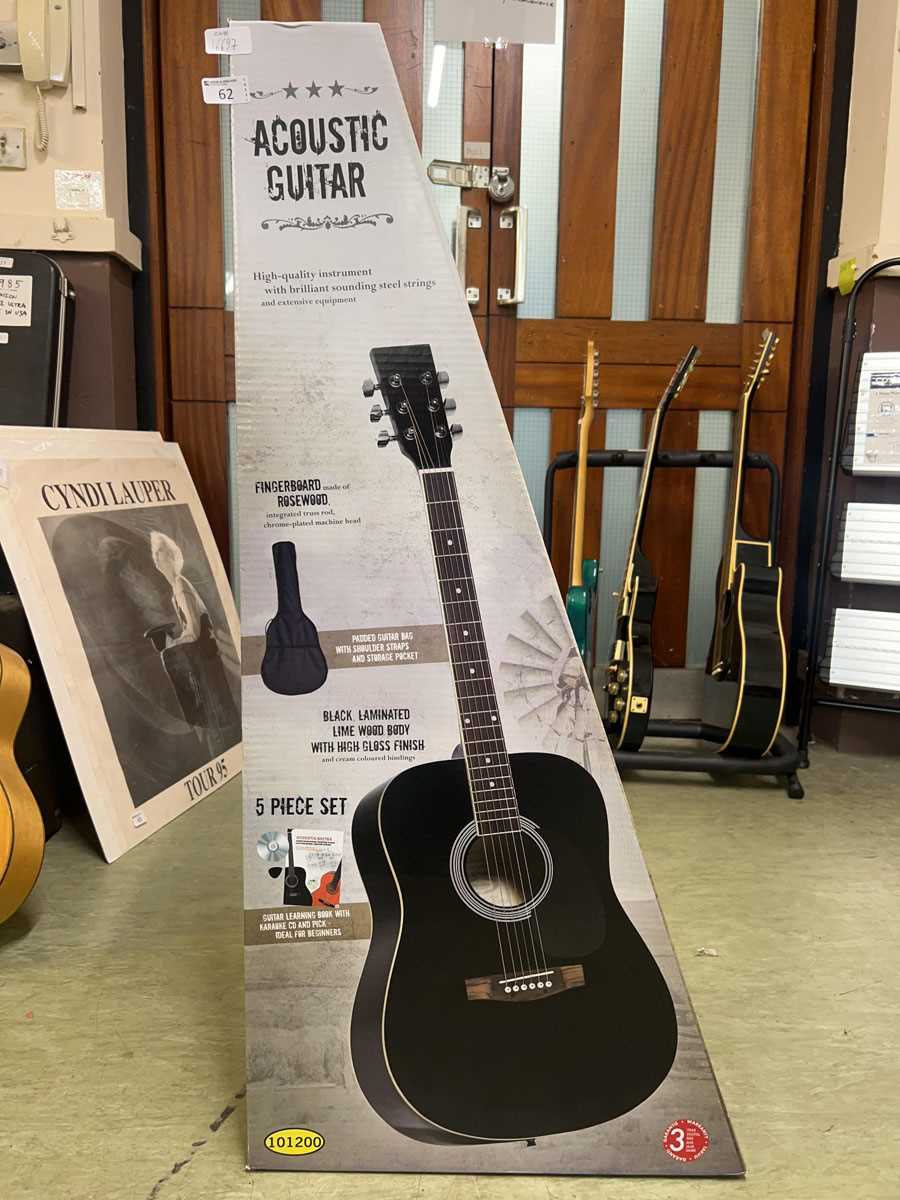 Lot A boxed modern black acoustic guitar
