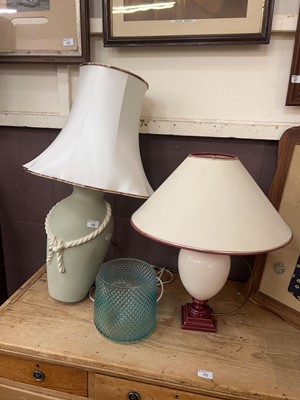 Lot 68 - Two lamps with shades along with a glass vase