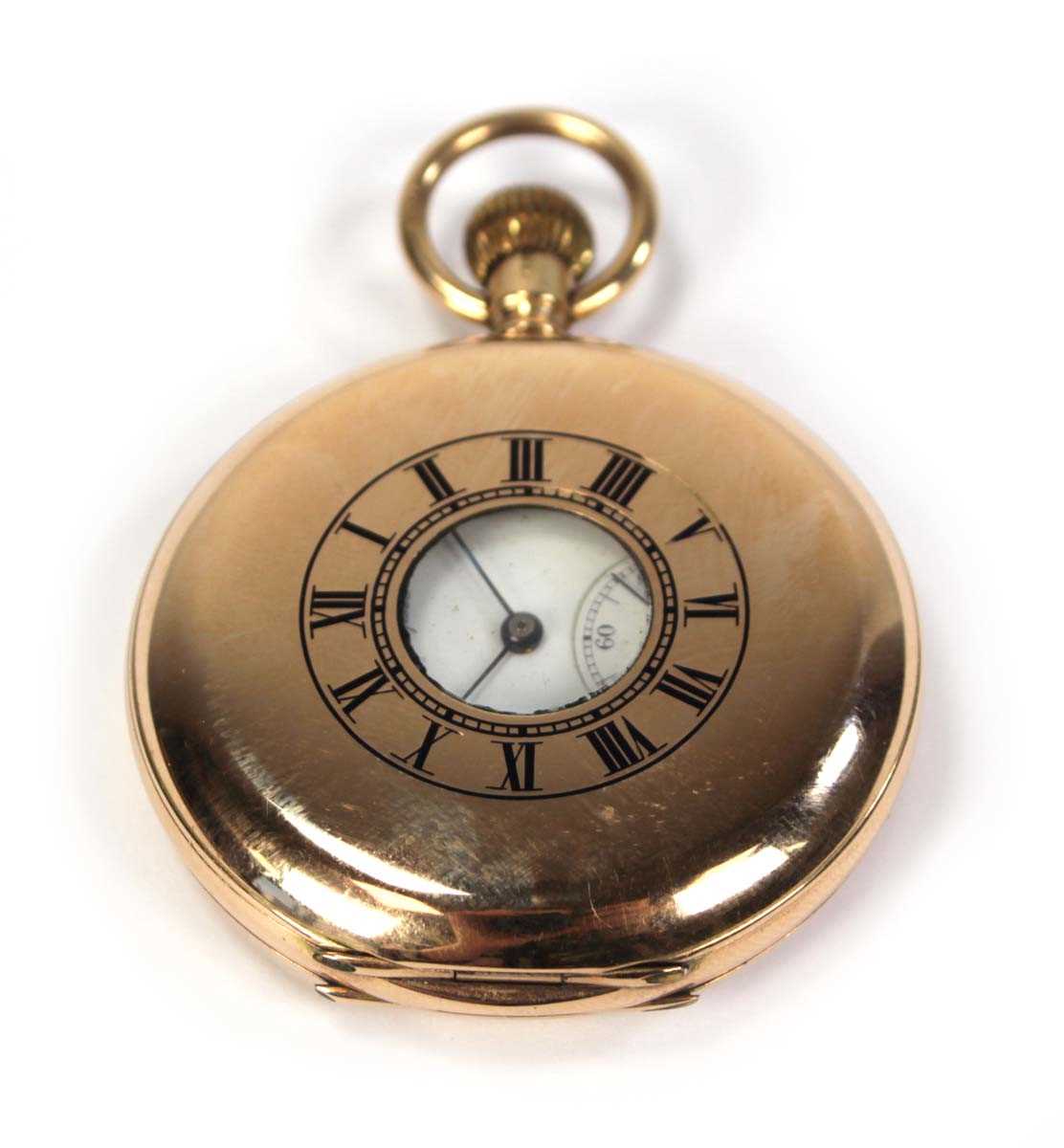 Lot 431 - A 15ct yellow gold half hunter pocket watch by...
