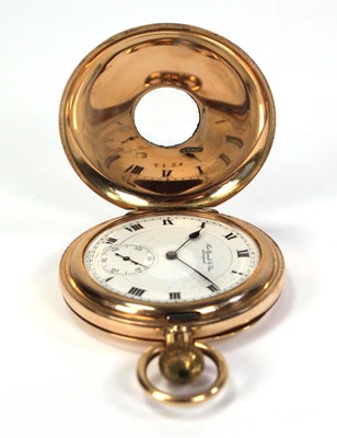 Lot 431 - A 15ct yellow gold half hunter pocket watch by...