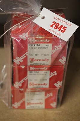 Lot 2945 - 1050 x 38 cal (.358) Hornady 140gr Cowboy...