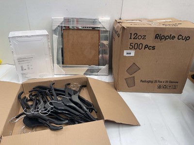 Lot 3532 - Box of 12oz ripple cups, Mirror picture frame,...