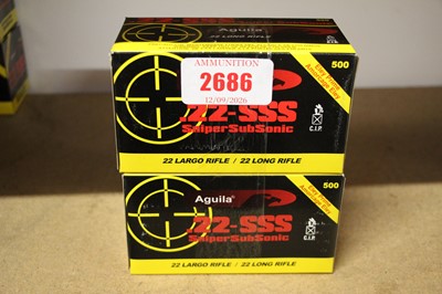 Lot 2686 - (S1) 1000 x .22 Aguila 'SSS' Sniper sub-sonic...