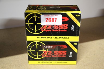 Lot 2687 - (S1) 1000 x .22 Aguila 'SSS' Sniper sub-sonic...