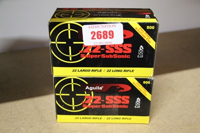 Lot 2689 - (S1) 1000 x .22 Aguila 'SSS' Sniper sub-sonic...