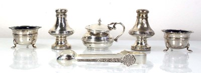 Lot 208 - A matched silver five piece cruet set and a...