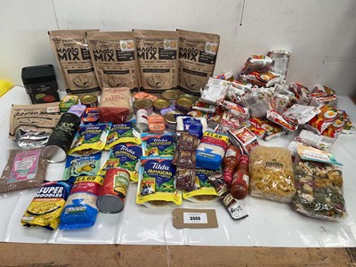 Lot 3555 - Noodles, tinned sardines, mackerel and salmon,...