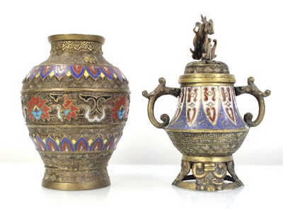 Lot 52 - A Chinese Export champleve enamel vase of...