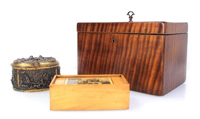 Lot 57 - A 19th century fiddleback mahogany tea caddy...