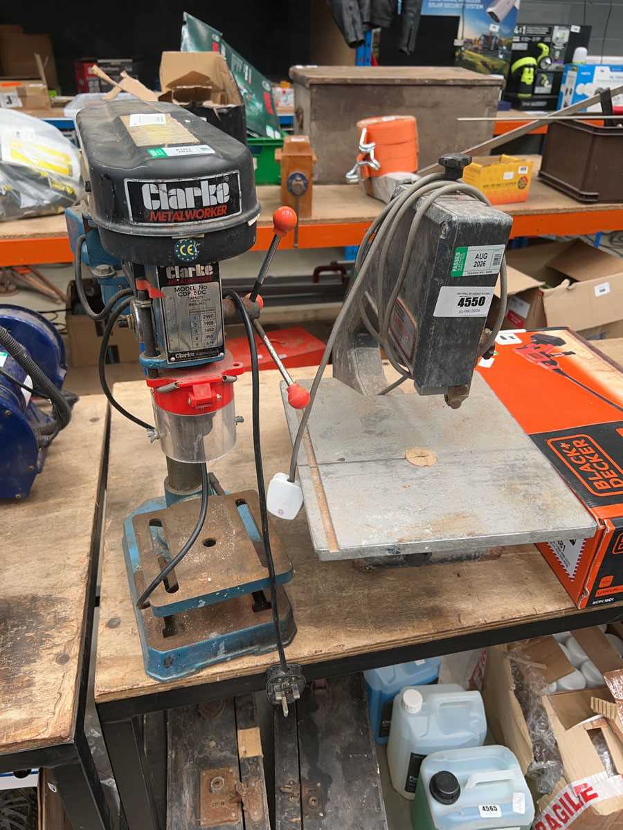 Lot 4550 - 240v band saw, Clarke woodwork bench grinder...