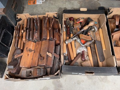 Lot 4658 - 3 crates of wood working tools, planes,...