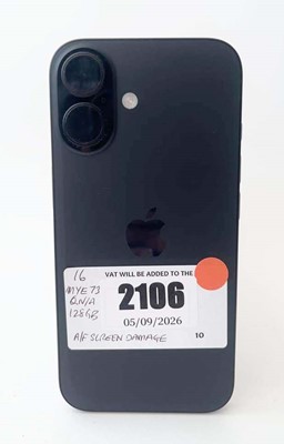 Lot iPhone 16 128GB Space Black (a/f screen damage)