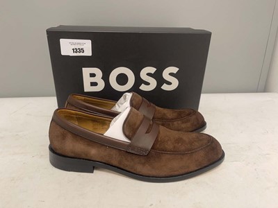 Lot Hugo Boss UK9 tayil loafers in dark brown - boxed