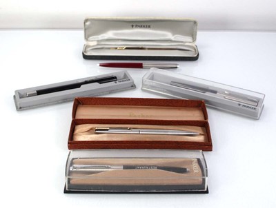 Lot 67 - Six Parker fountain and ballpoint pens, five...