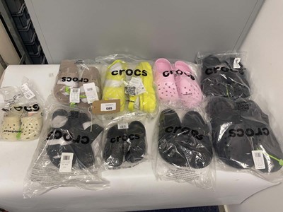 Lot 9x Pairs of Crocs in various styles and sizes