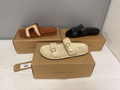 Lot 3x Boxed pairs of Dune sandals in various...
