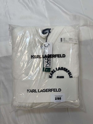 Lot 3786 - Karl Lagerfeld unisex logo bathrobe in white...