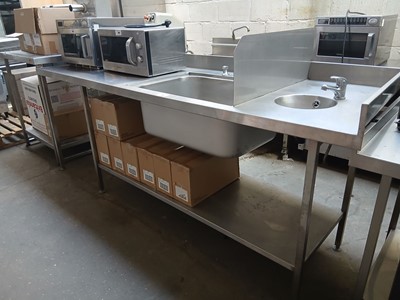 Lot 307 - 250cm large single bowl sink unit with drainer...