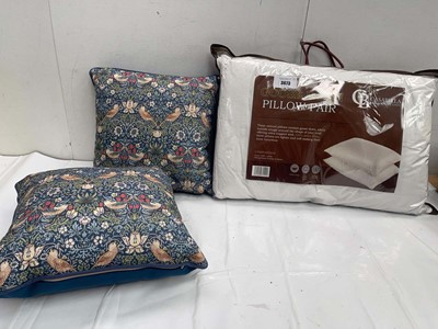 Lot 3673 - Pair of Goose down pillows and 2 scatter cushions