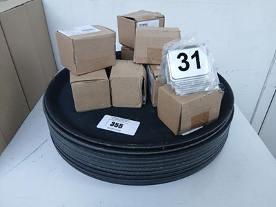 Lot 355 - Stack of round non-slip trays and tables numbers