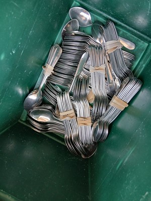 Lot 434 - Green stacking crate of teaspoons