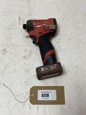 Lot 4728 - Milwaukee fuel M12 impact driver with battery...