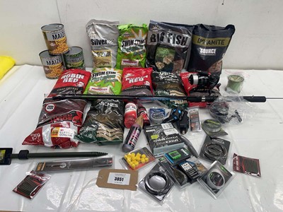 Lot 3851 - Fishing accessories including fishing rod,...