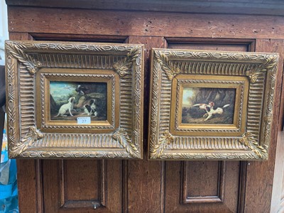 Lot 27 - Two small dog hunting pictures with ornate frames
