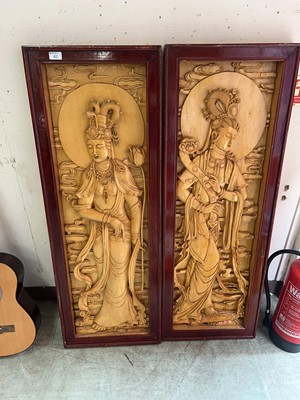 Lot 42 - Two framed relief panels of Chinese angels