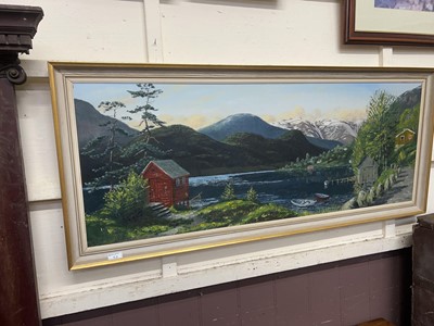 Lot 52 - A lake scene oil painting signed R Gibbard
