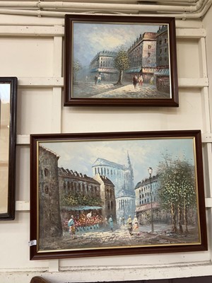 Lot 67 - Two framed oils on canvas of street scenes