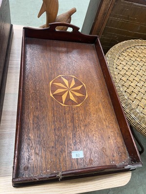Lot 82 - An oak inlaid tray (A/F)