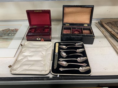 Lot 337 - Two vintage leather bound jewellery boxes...