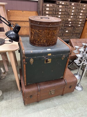 Lot 89 - Two vintage wooden framed steamer trunks and a...
