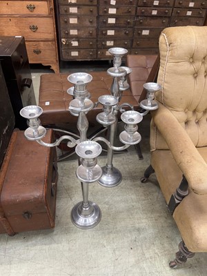 Lot 90 - Two aluminium four branch candelabra