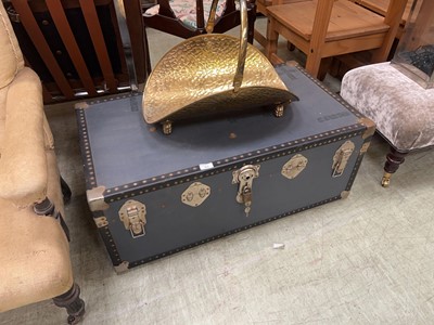Lot 93 - A blue metal bound trunk